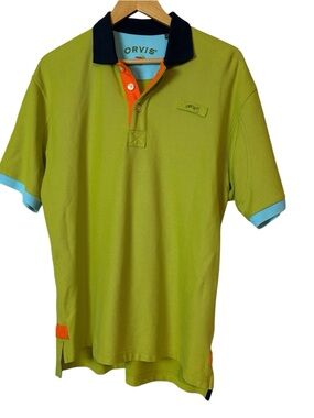 Orvis Signature Polo Shirt Green Heavy 100% Cotton Contrast Trim Fishing Men’s M